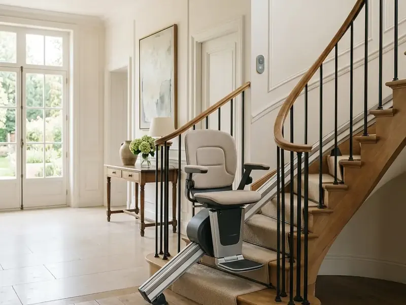 Senior utilisant un monte-escalier à domicile — devis et prix